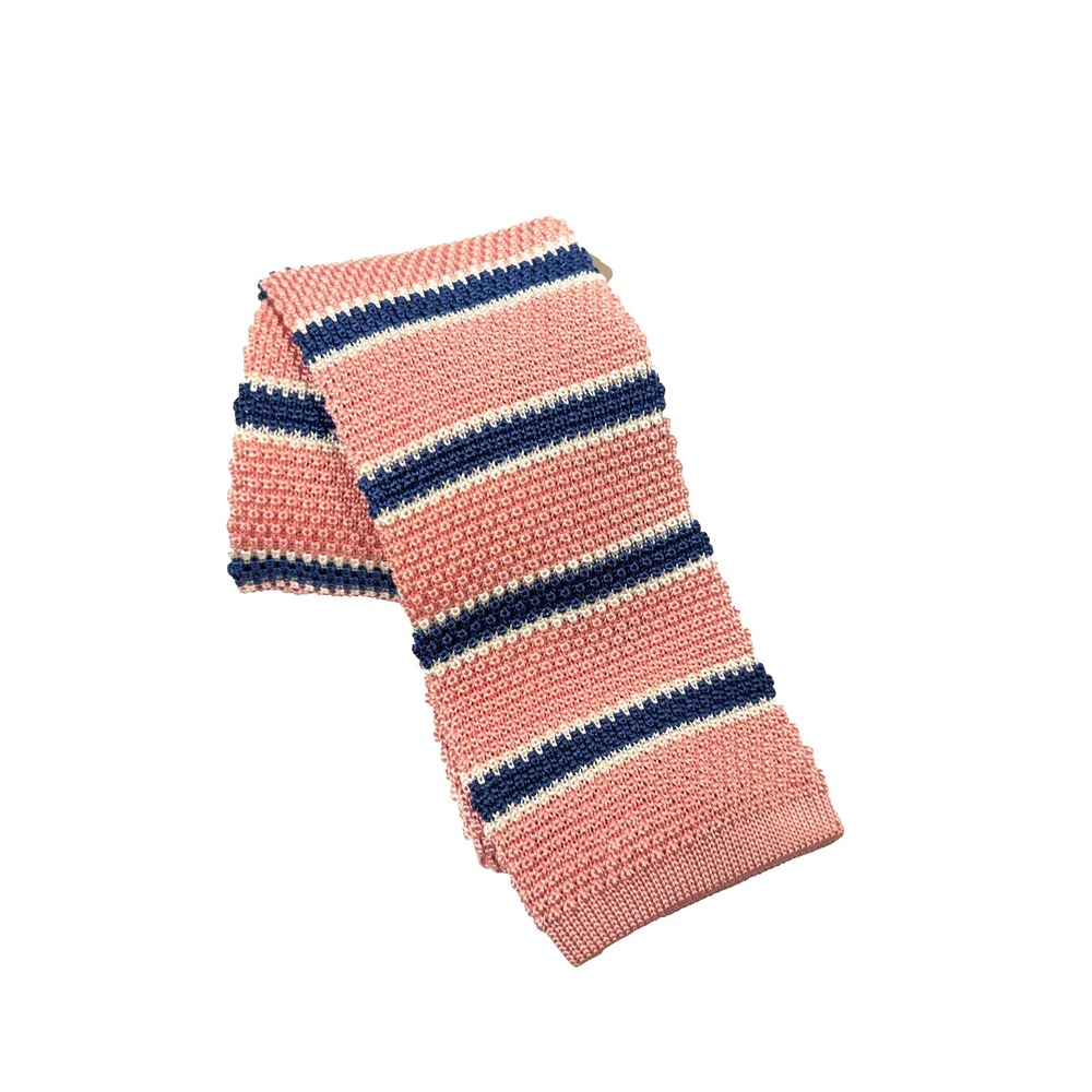 Brooks Brothers 100% Silk Neck Tie Pink Striped Knitted Preppy Made In Italy